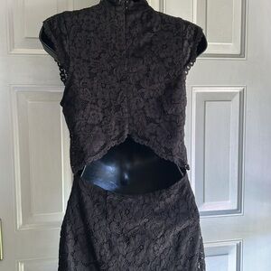 H&M BLACK OPEN BACK SHEER LACE DRESS SIZE 4